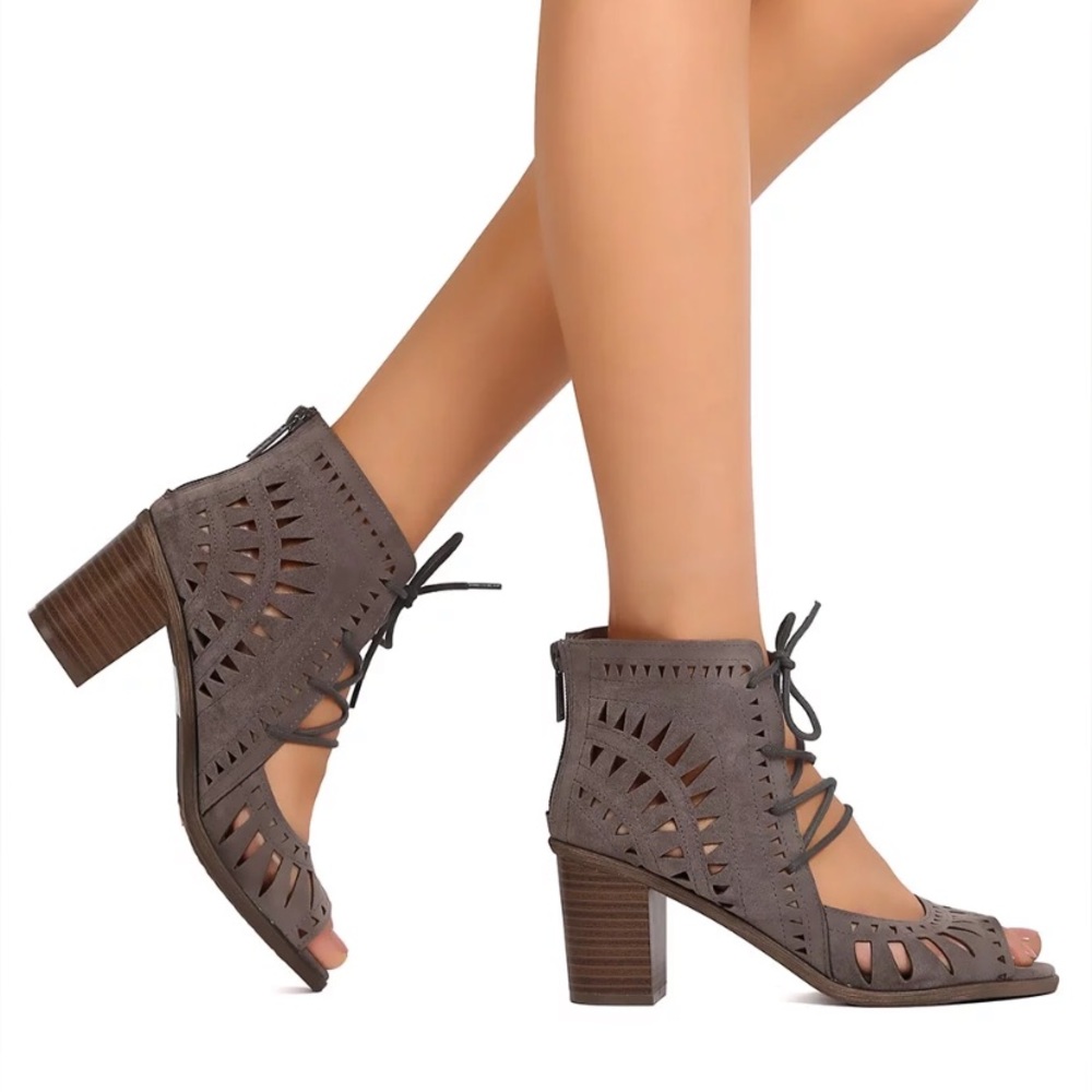 Peep Toe Lace Up Chunky Heel Bootie